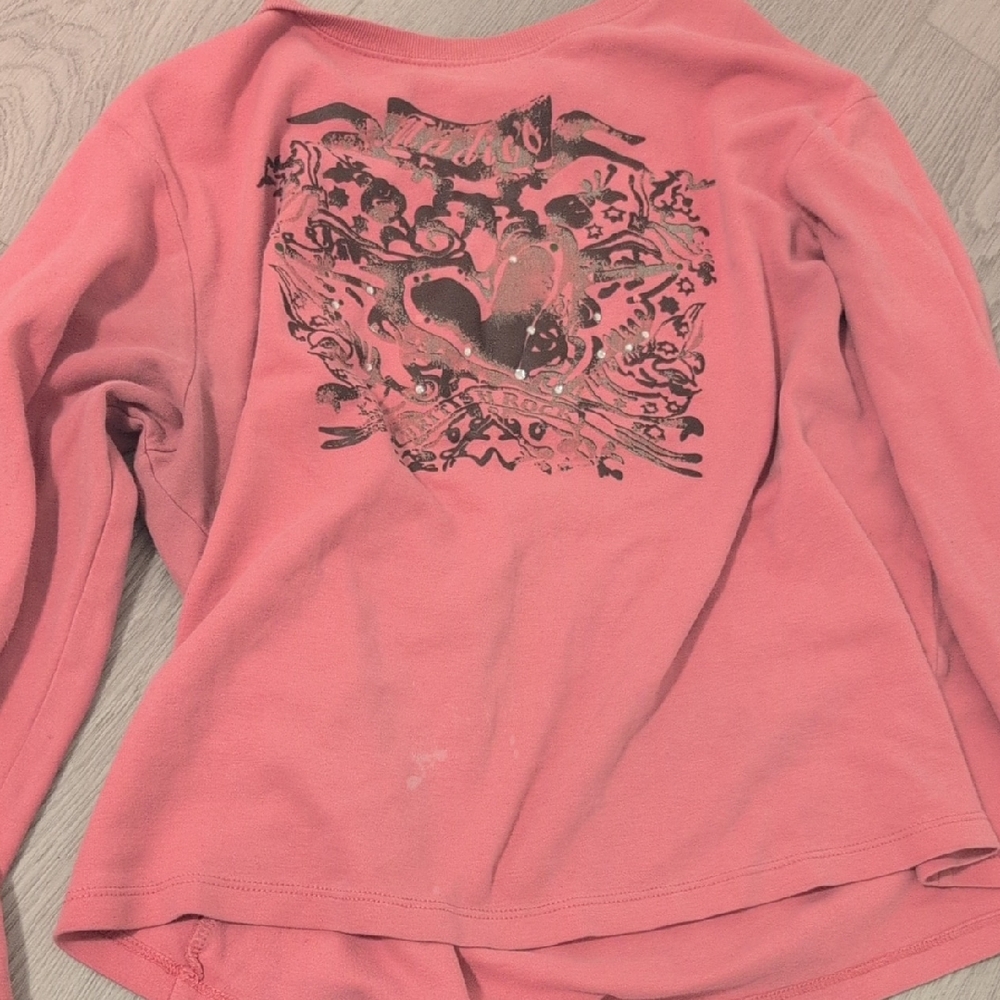 Girls' Pink Heart Graphic Pullover Hoodie-Style Sweatshirt